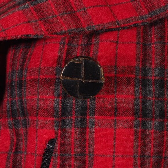 Chulo Pony Womens Large Vest Wool Blend Plaid Red Black Hooded Vintage Shawl Col - Picture 8 of 10